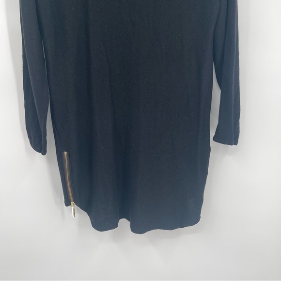 JOAN VASS Crewneck Sweater Top Black Size Medium 3/4 Sleeve Gold Zips At Hemline - Picture 8 of 10